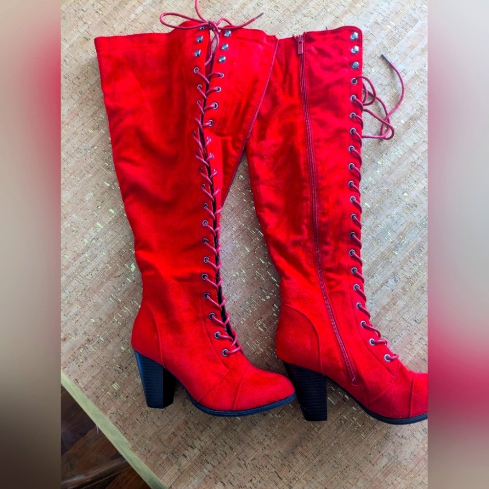 New over knee red boots